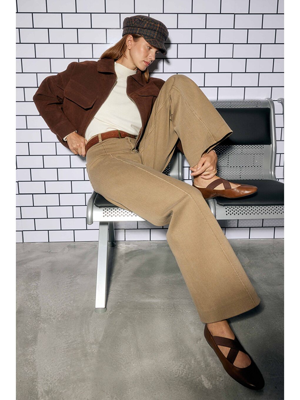 Nervürlü Denim Pantolon Kum Beji