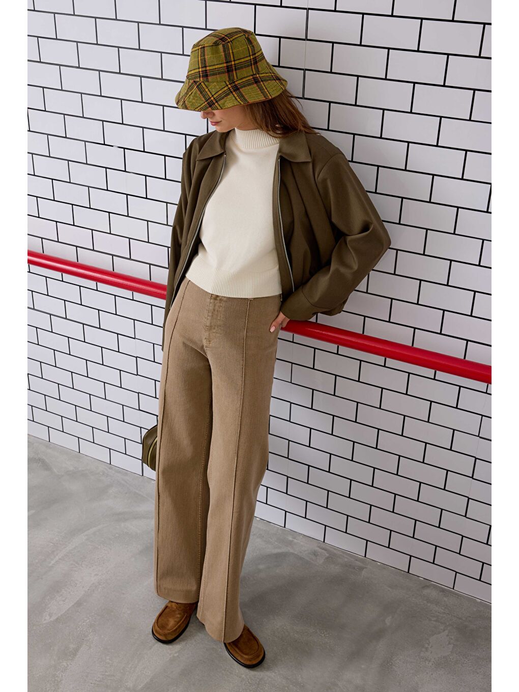 Nervürlü Denim Pantolon Kum Beji-1