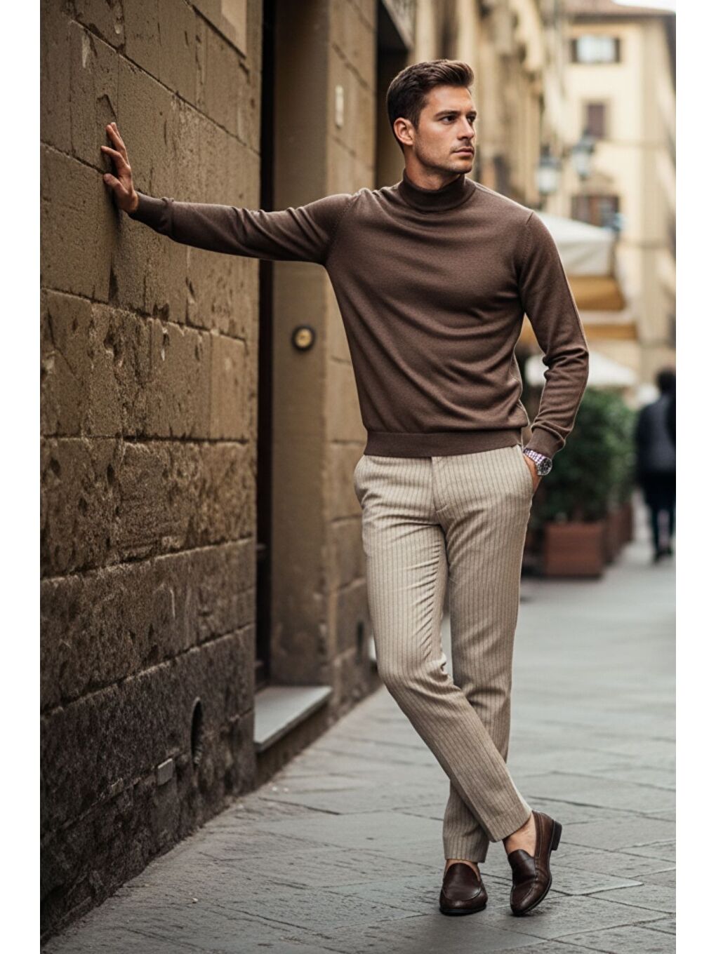 Kahverengi Lier Yarım Boğazlı Regular Fit Erkek Kazak Düz Triko-3