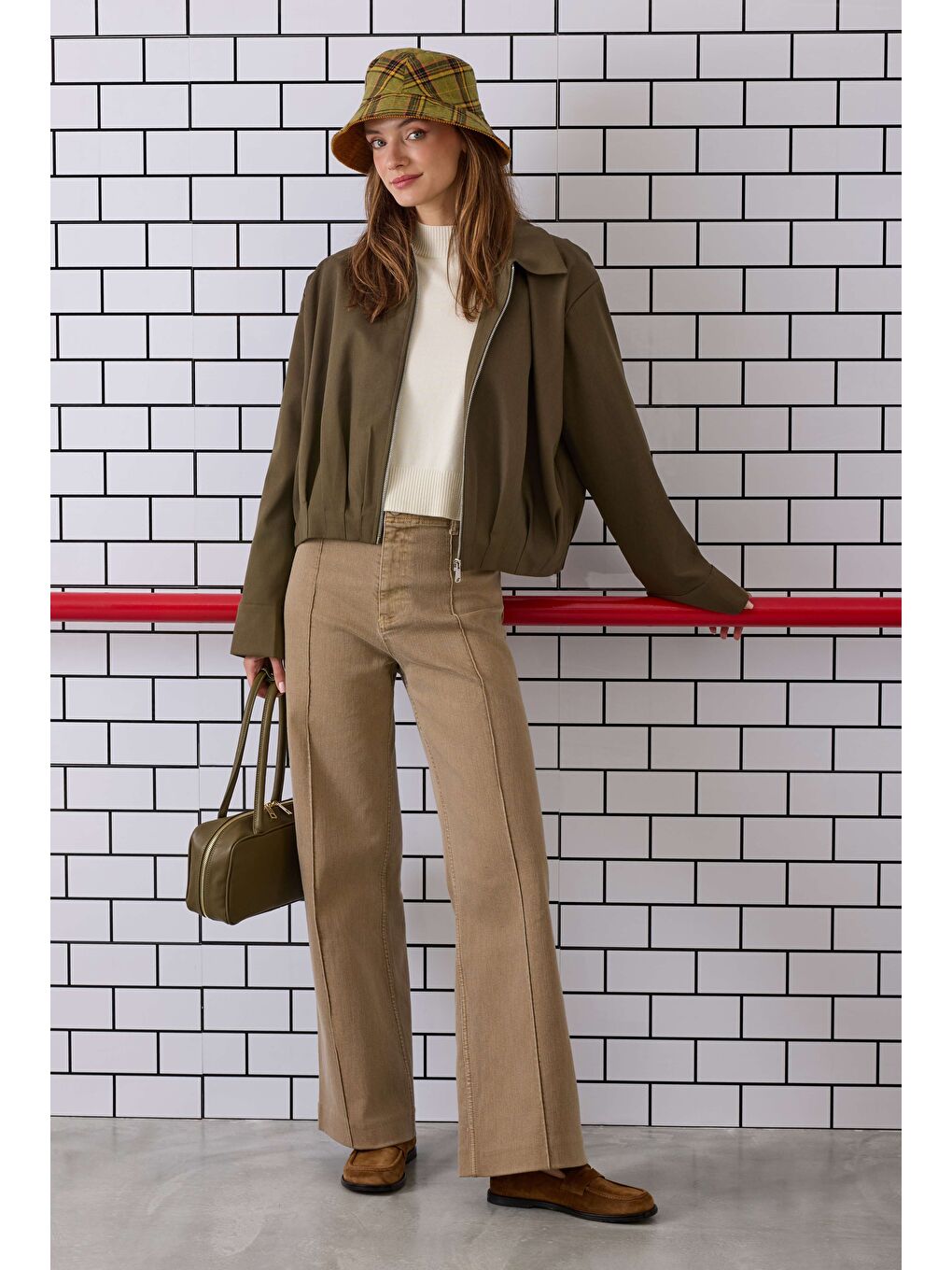 Nervürlü Denim Pantolon Kum Beji-3