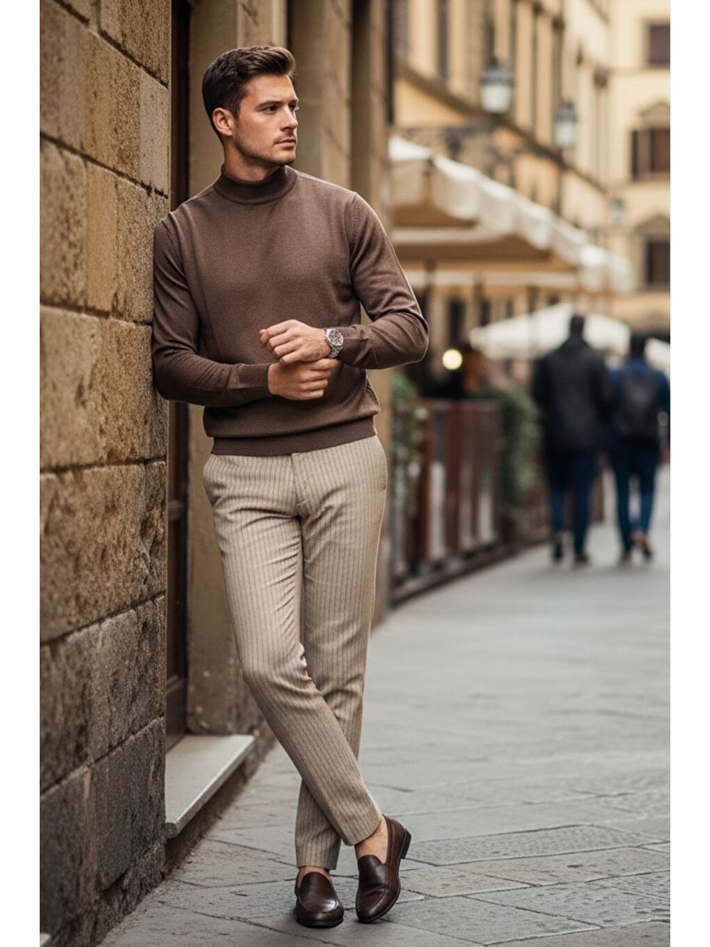 Kahverengi Lier Yarım Boğazlı Regular Fit Erkek Kazak Düz Triko-4