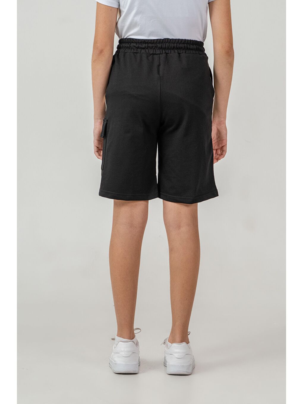 Siyah Kargo Cepli Cep Kapağı Baskılı Yanlar Biyeli Kız Çocuk Şort-5