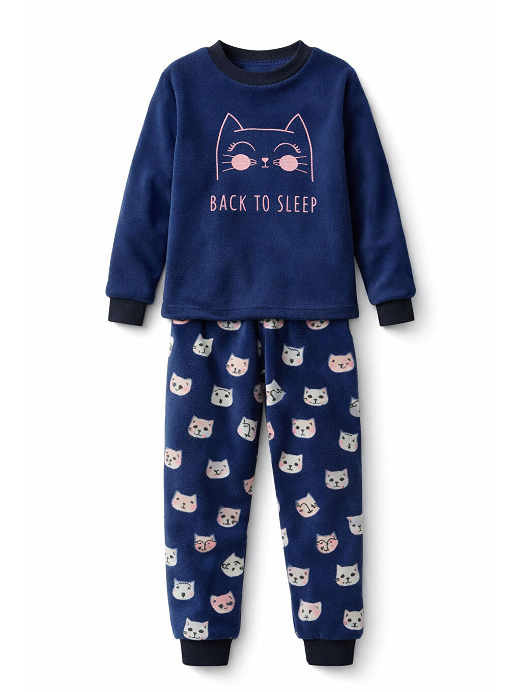 Kız Çocuk Kadife Polar Desenli Pijama Takımı 1682 Lacivert-1