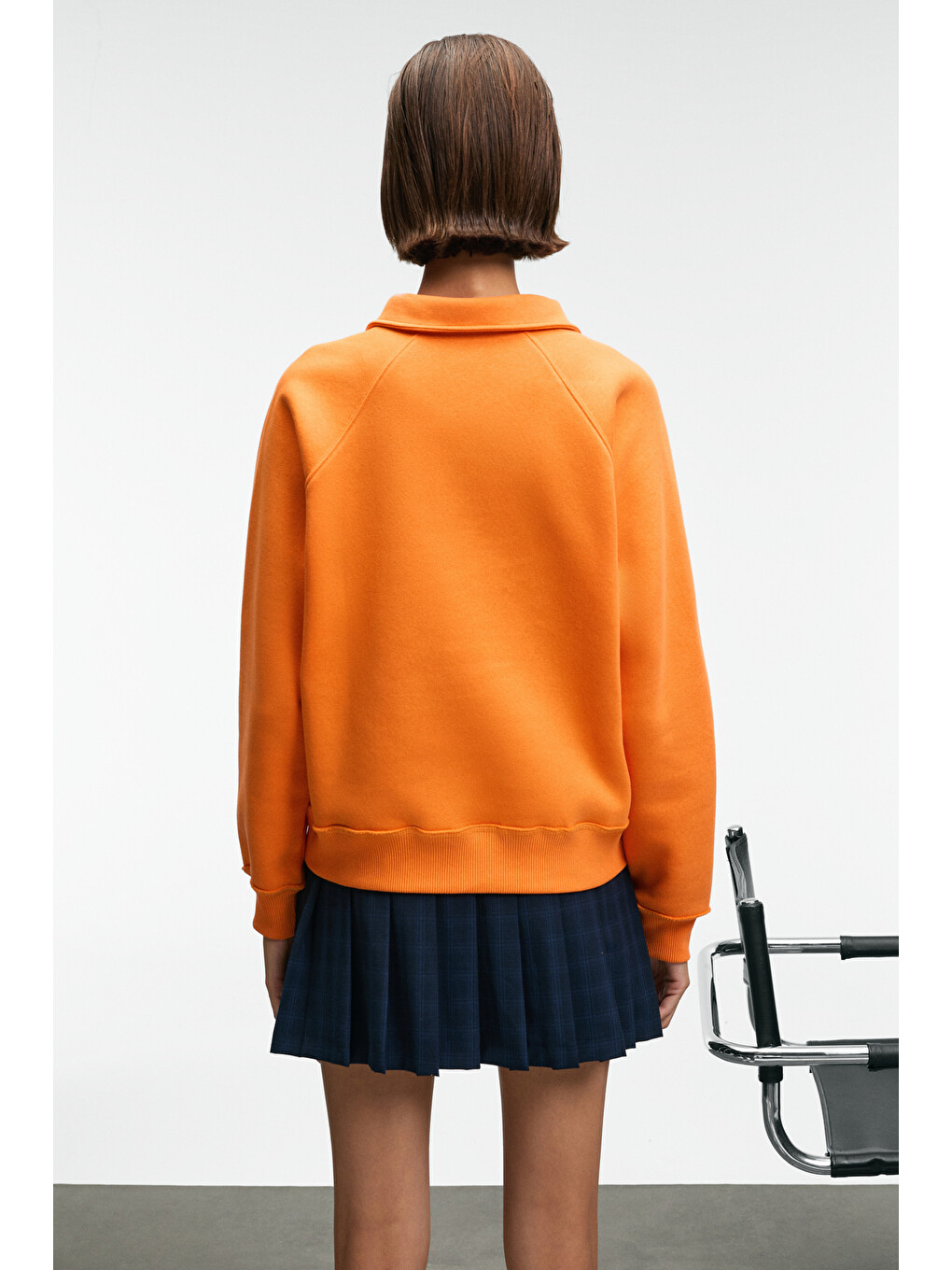 Camırel Kadın Polo Yaka Düğmeli Nakış Detaylı Reglan Kol Comfort Fit Turuncu Sweatshirt-6