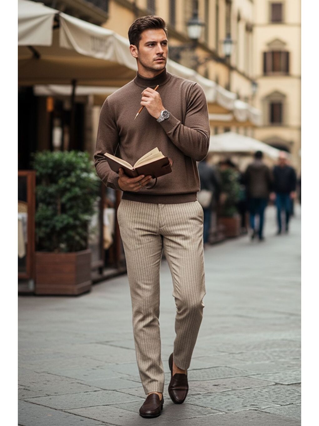 Kahverengi Lier Yarım Boğazlı Regular Fit Erkek Kazak Düz Triko-5