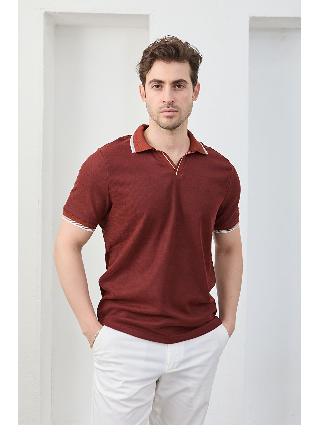 Kahverengi Lodz Erkek Polo Yaka Tişört Çekmeyen Pamuklu Kumaş Regular Fit Günlük-2