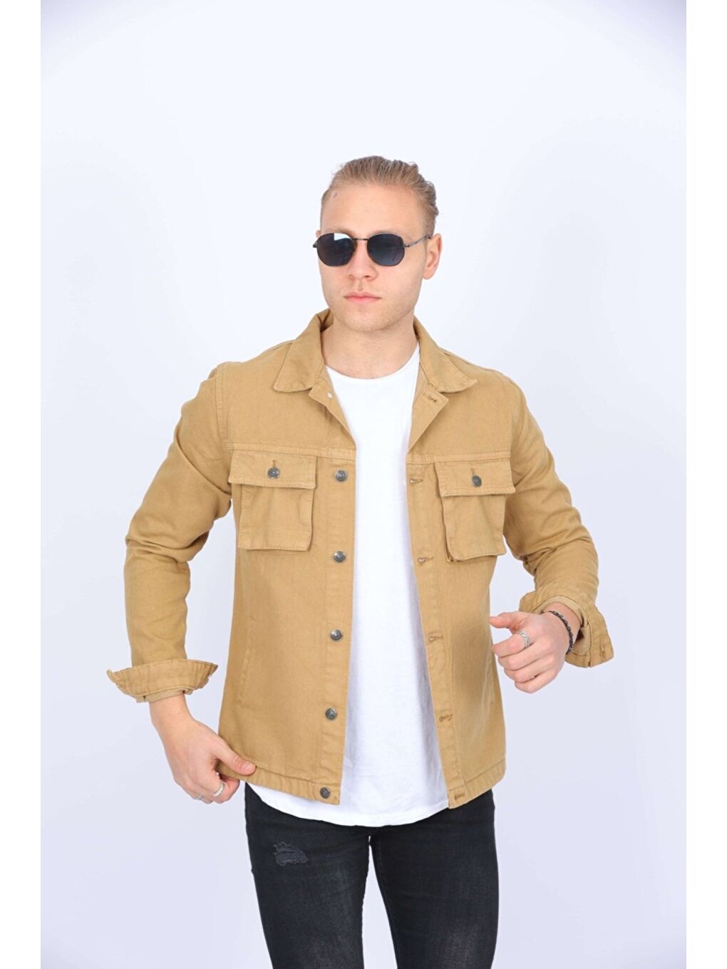 Bej Erkek Jean Ceket Körük Cep-1