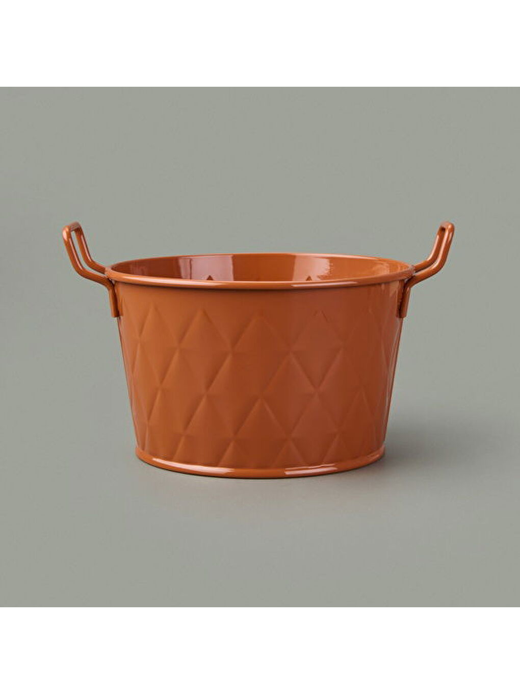 Kahverengi Prizma Terracota Kulplu Galvaniz Saksı - Kiremit - 11x18x18 cm