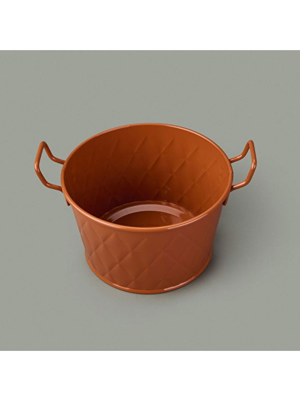 Kahverengi Prizma Terracota Kulplu Galvaniz Saksı - Kiremit - 11x18x18 cm-1