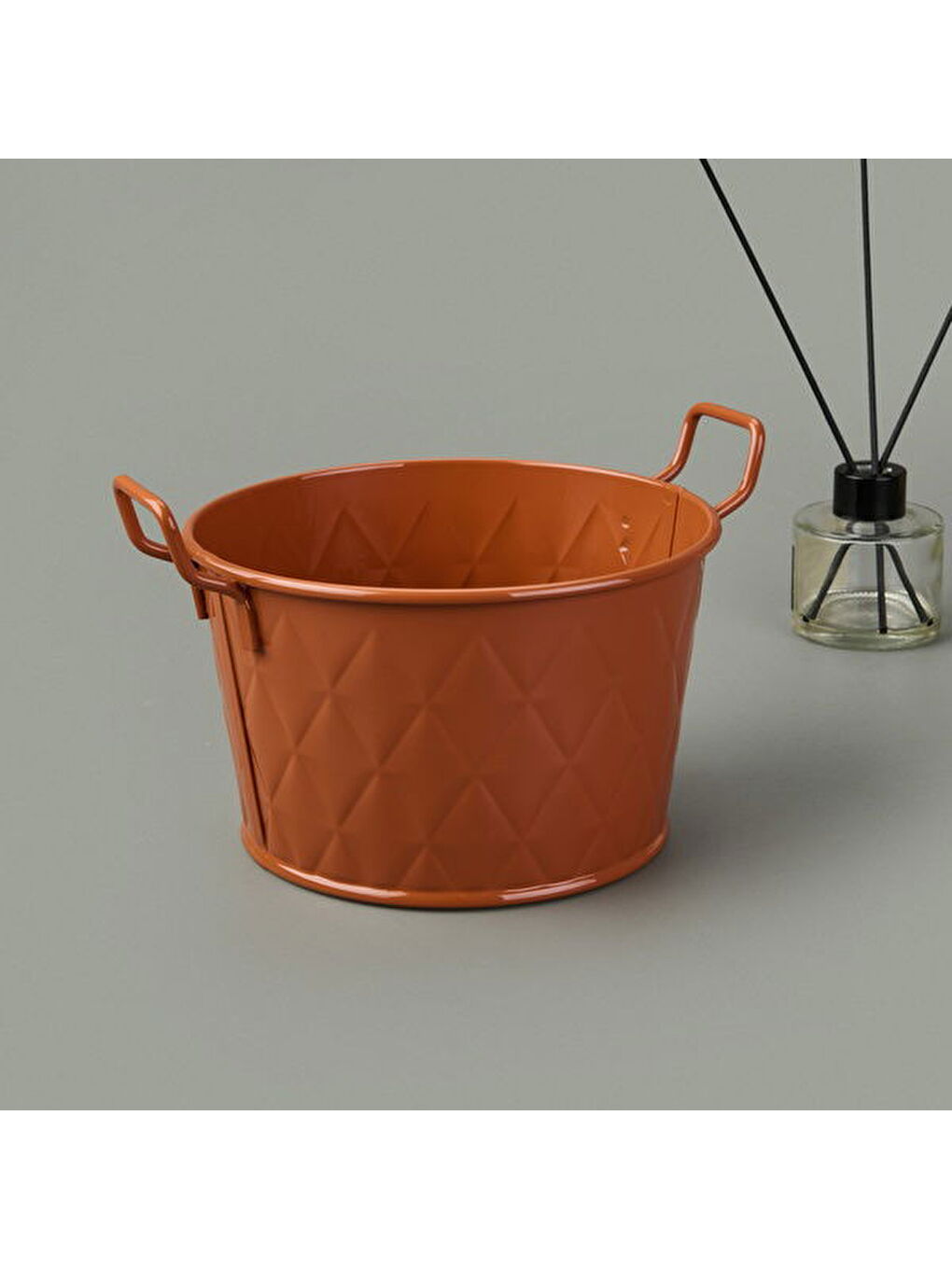 Kahverengi Prizma Terracota Kulplu Galvaniz Saksı - Kiremit - 11x18x18 cm-2