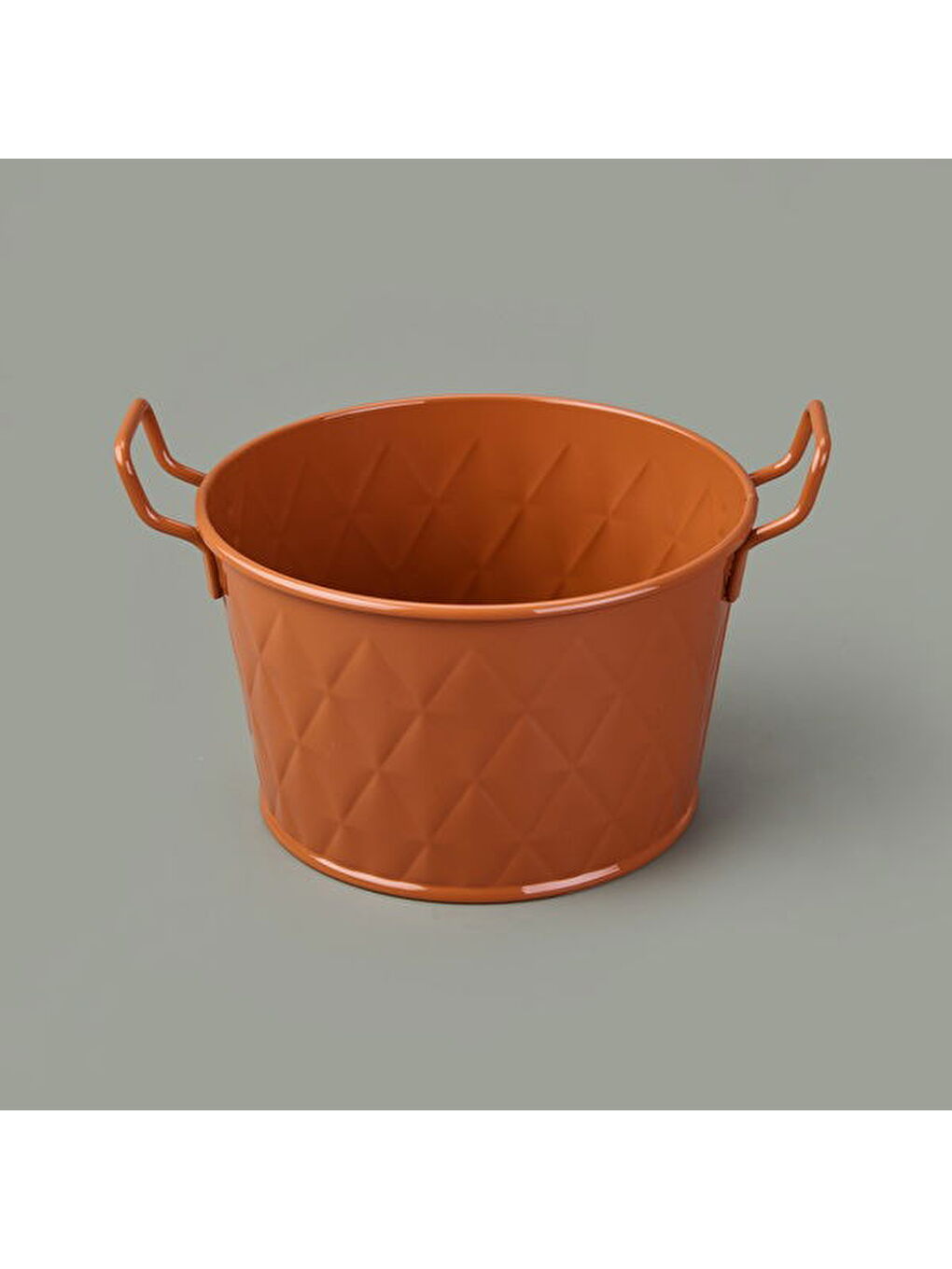 Kahverengi Prizma Terracota Kulplu Galvaniz Saksı - Kiremit - 11x18x18 cm-3