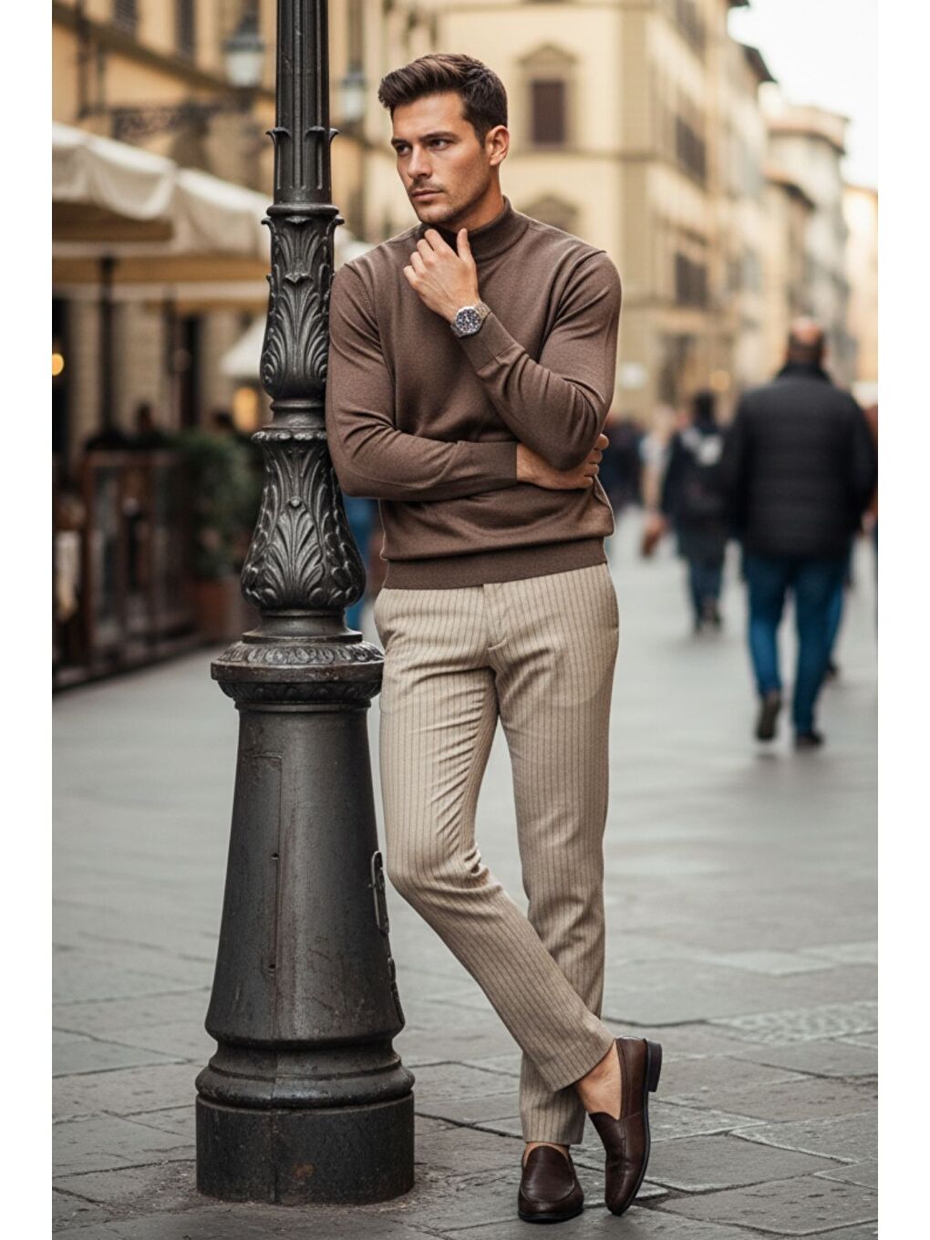 Kahverengi Lier Yarım Boğazlı Regular Fit Erkek Kazak Düz Triko-6