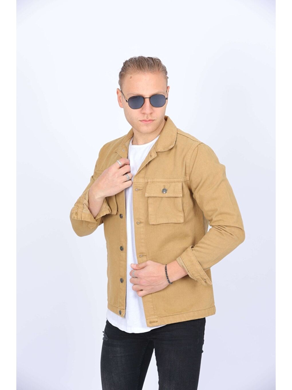 Bej Erkek Jean Ceket Körük Cep-2