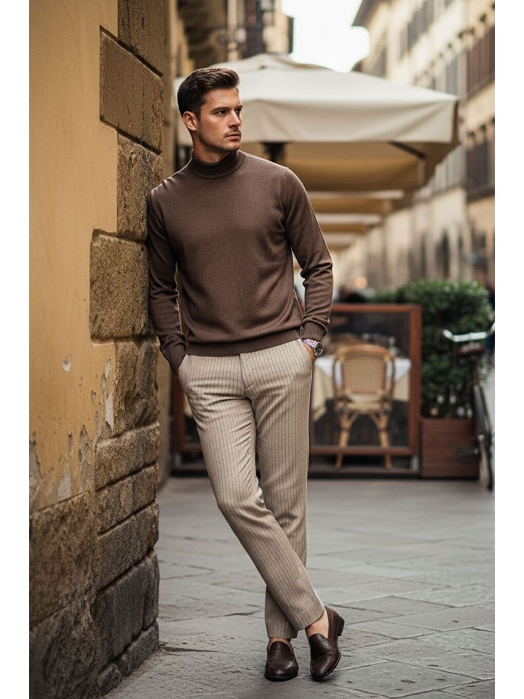 Kahverengi Lier Yarım Boğazlı Regular Fit Erkek Kazak Düz Triko-7