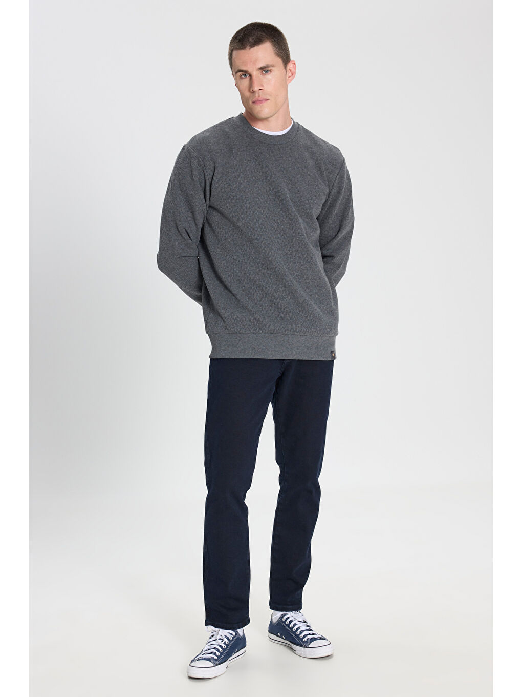 Regular Fit Normal Kesim Bisiklet Yaka Antrasit Sweatshirt-2