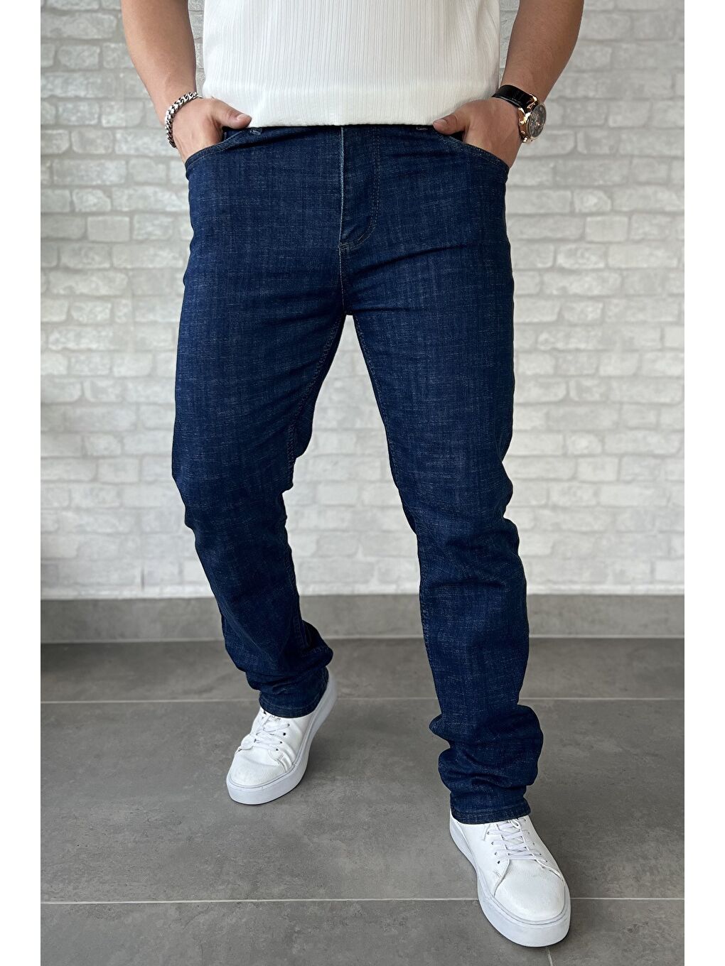 Lacivert Erkek Fermuarlı Jean Pantolon