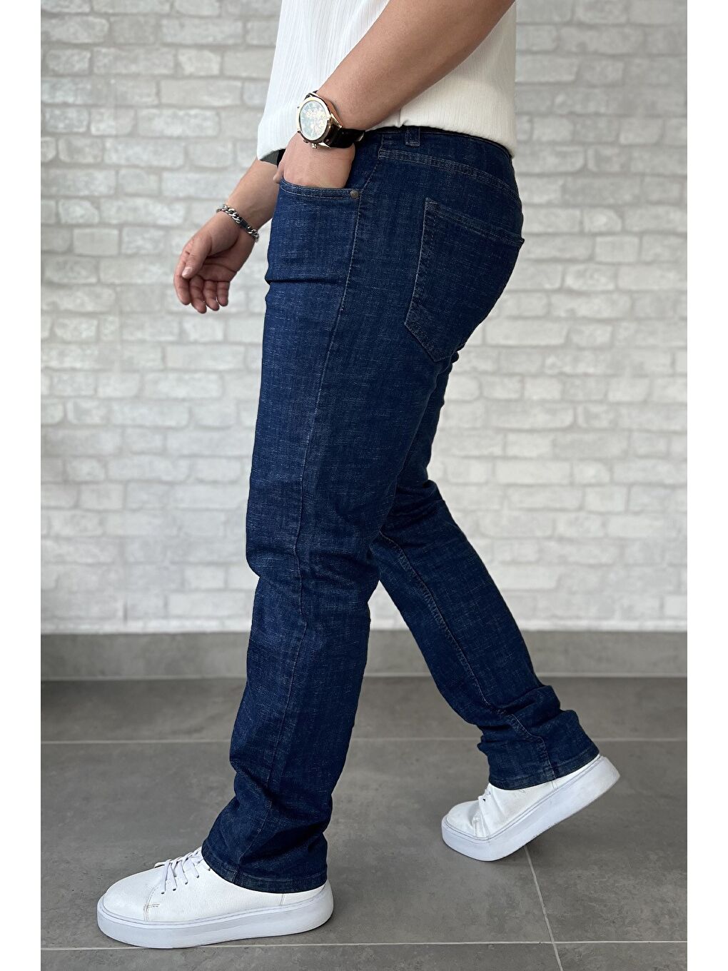 Lacivert Erkek Fermuarlı Jean Pantolon-1