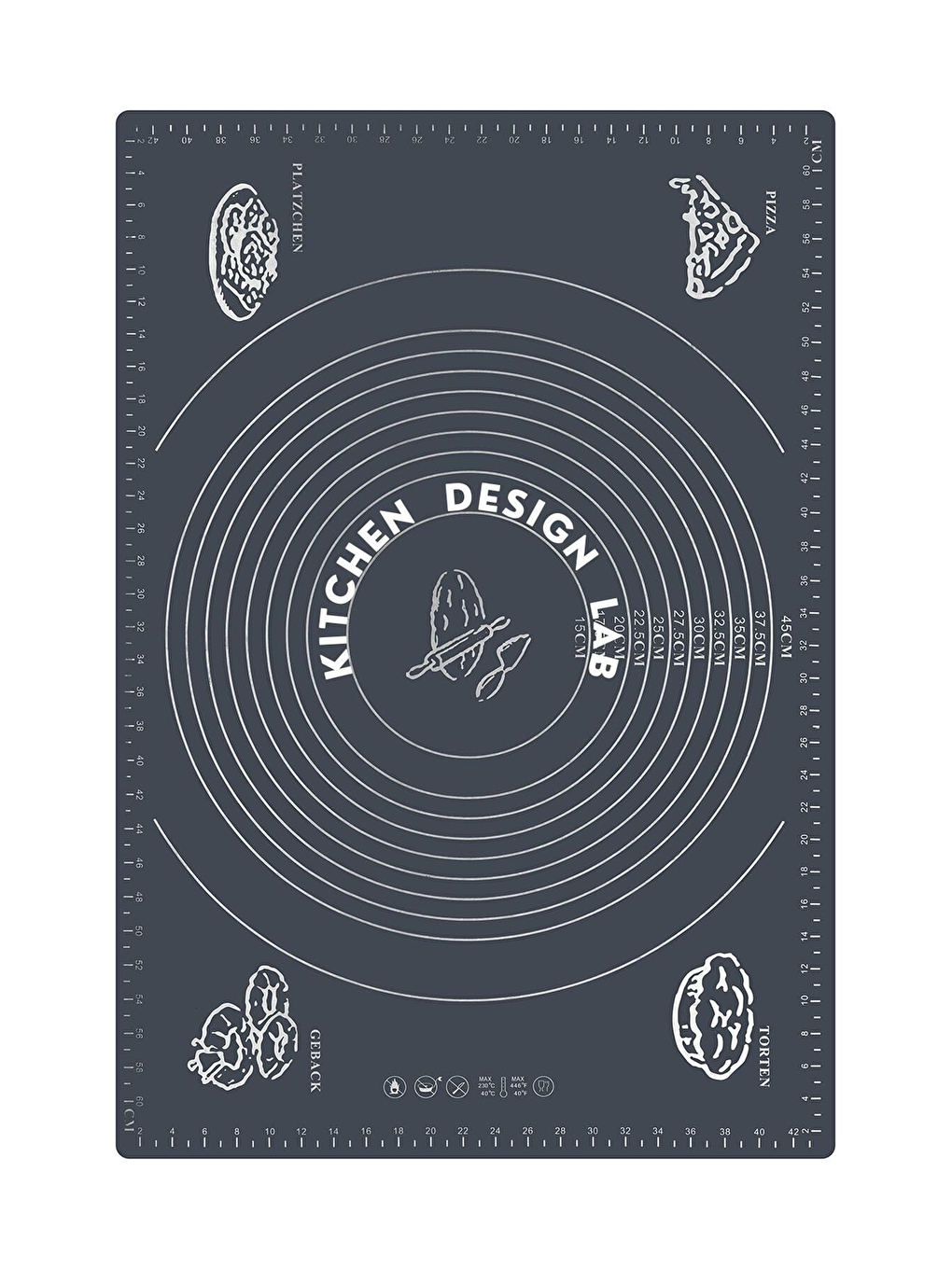 2'li Set Gri 45x65 cm Silikon Hamur Açma Matı ve Pizza Tepsisi 32 cm-1