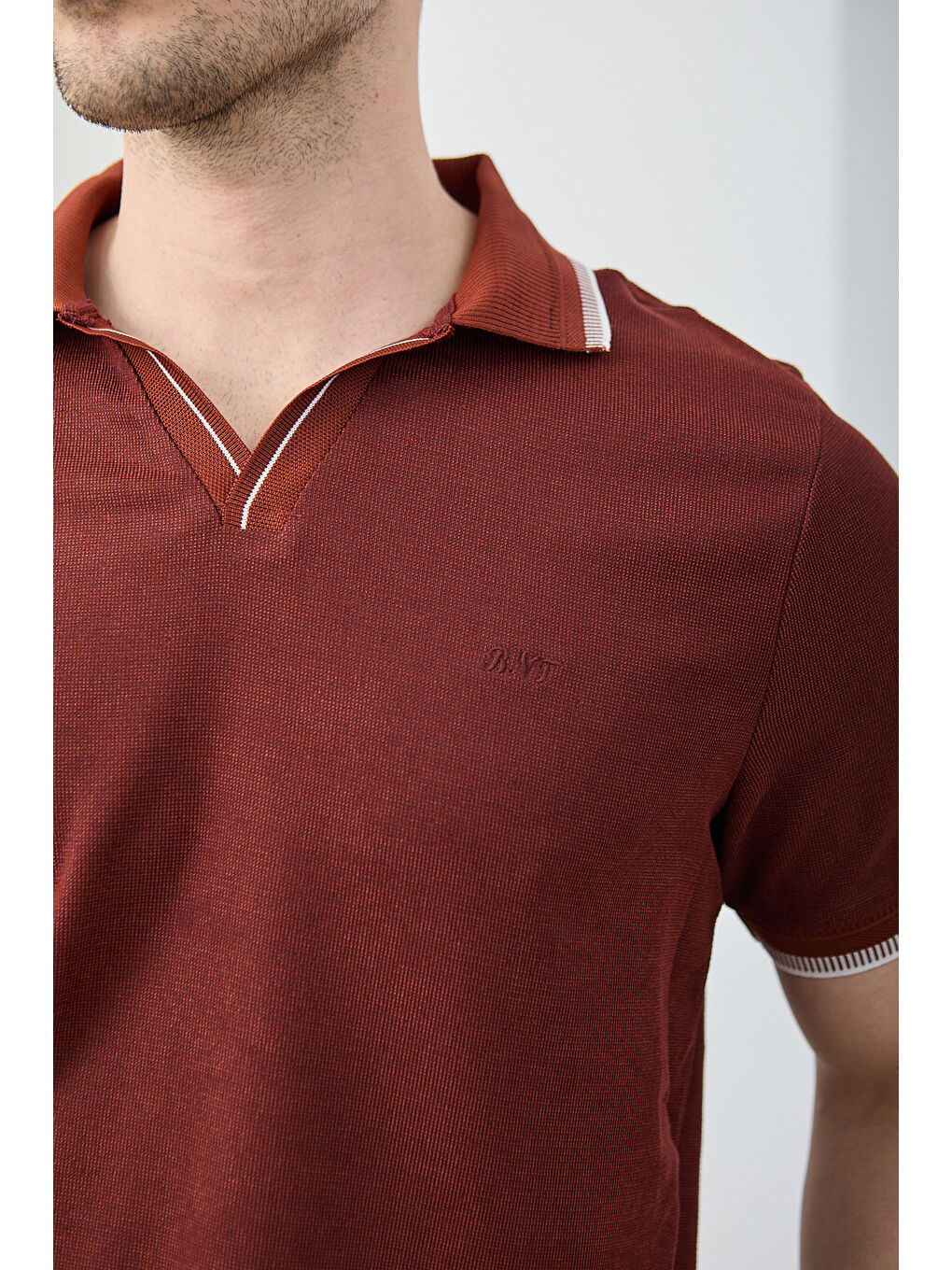 Kahverengi Lodz Erkek Polo Yaka Tişört Çekmeyen Pamuklu Kumaş Regular Fit Günlük-4