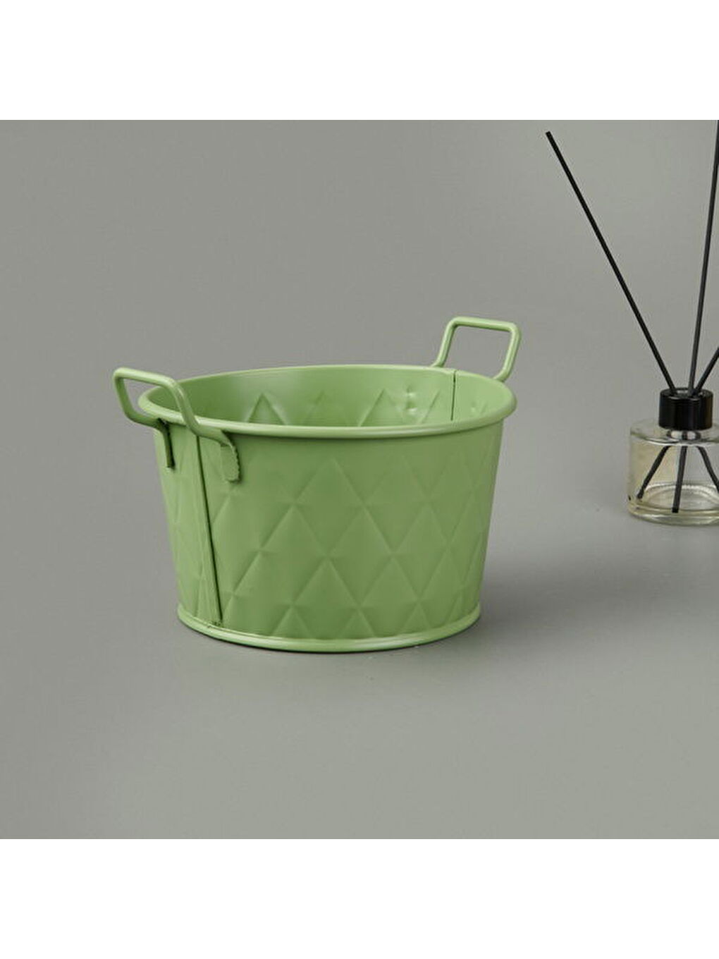 Prizma Terracota Kulplu Galvaniz Saksı - Yeşil - 18 cm-1