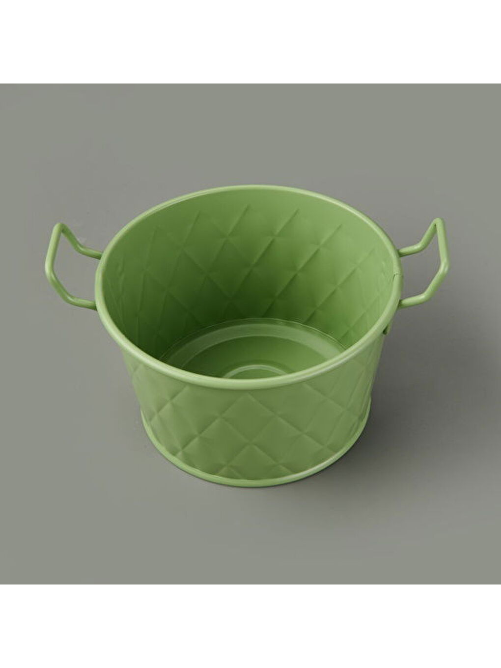 Prizma Terracota Kulplu Galvaniz Saksı - Yeşil - 18 cm-2