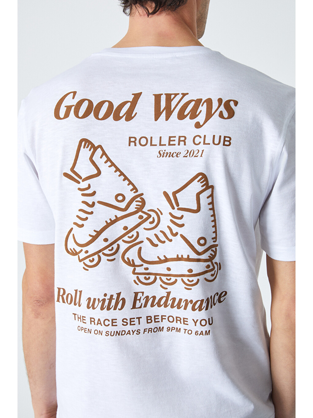 Roll Erkek Baskı Detaylı %100 Organik Pamuklu Comfort Fit Beyaz T-shirt-3