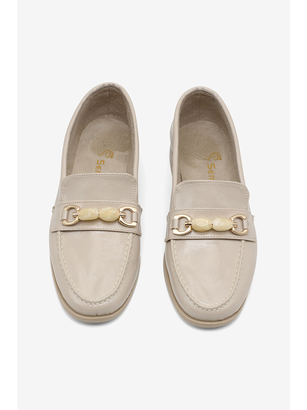 Kadın Bej Kadın Loafer Rahat Toka Detaylı Günlük Babet