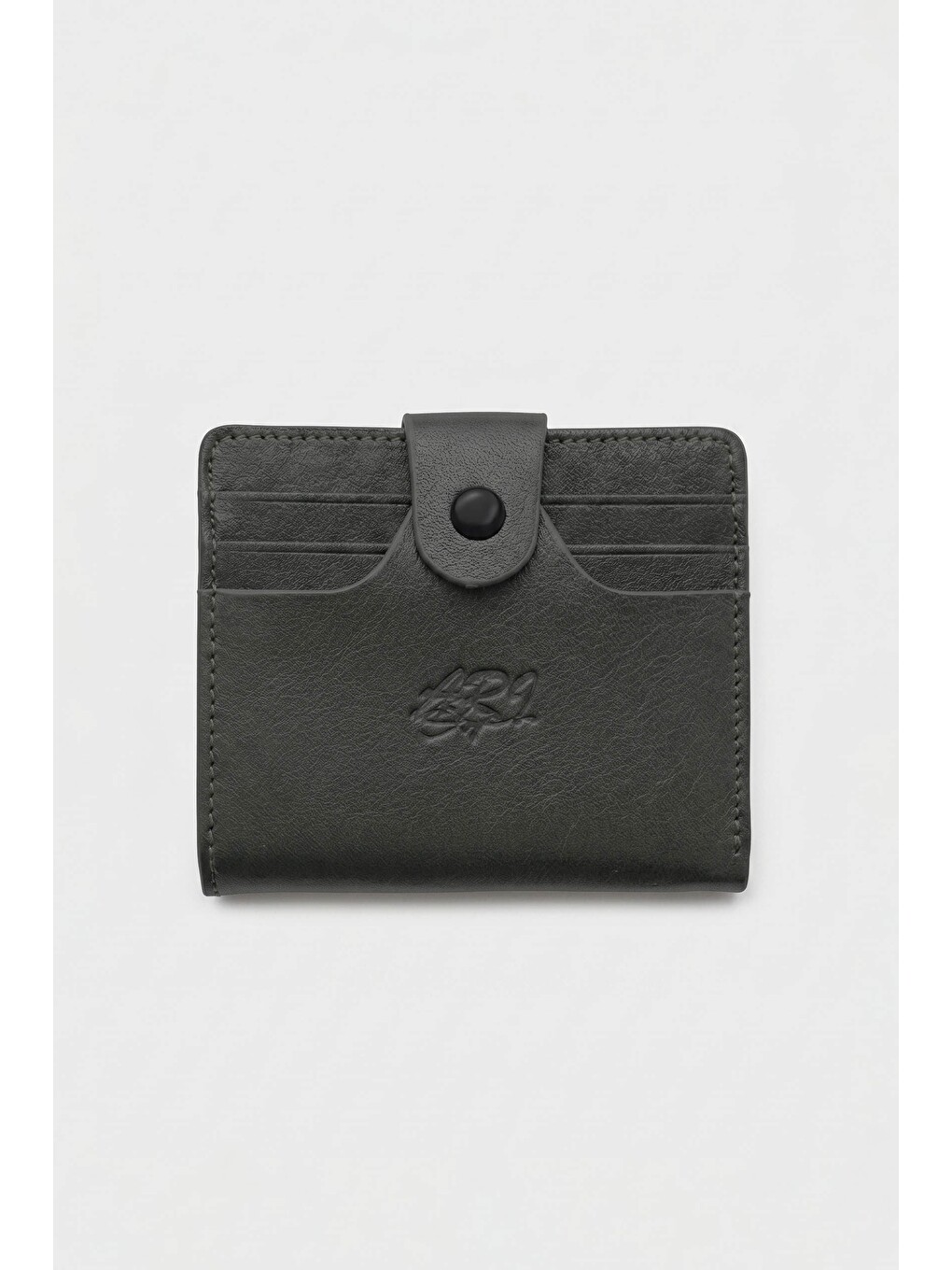 Gri Erkek Hakiki Deri Trifold Çıtçıtlı Klasik Cüzdan Füme