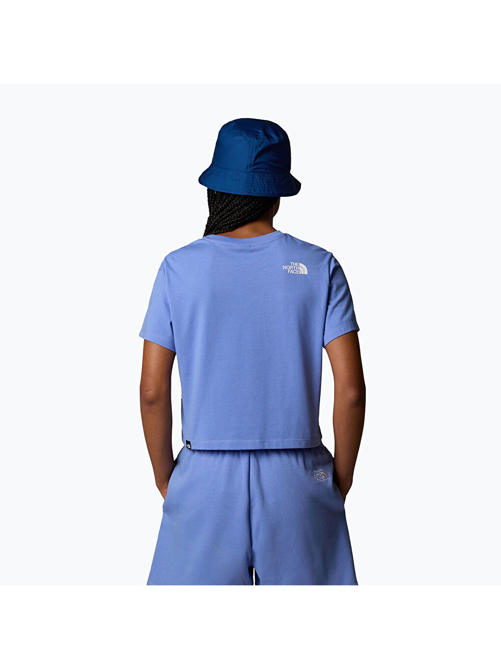 Simple Dome Cropped Slim Kadın Mavi Yuvarlak Yaka Tişört-1