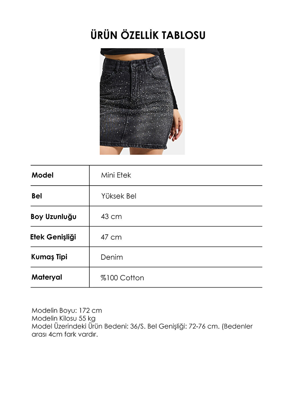 Gri Kadın Koyu Füme T2-2s6-1 Straight Parlak Taşlı Özel Tasarım Denim Etek-3