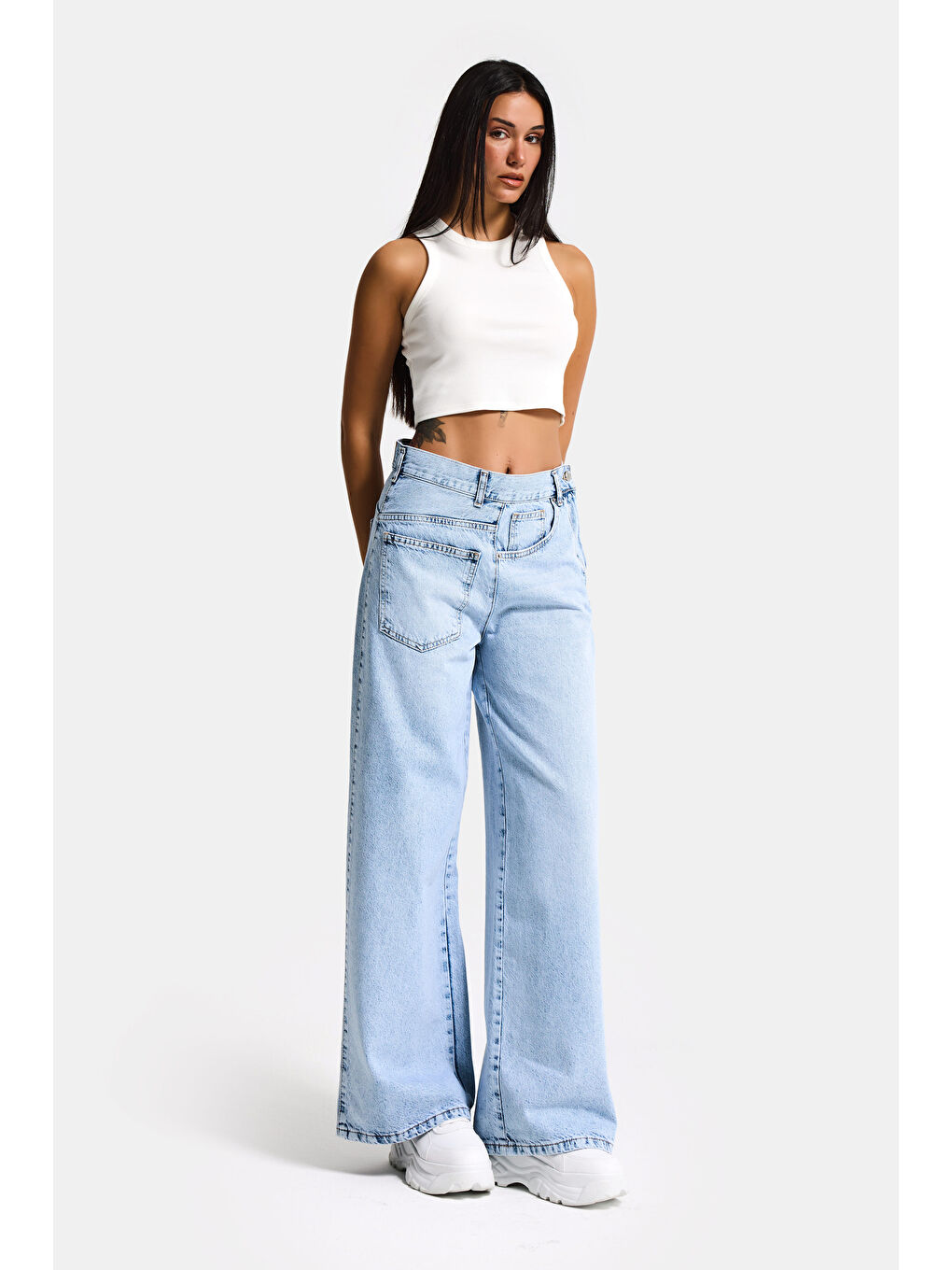 Mavi Kadın Ice Renk 4s6-3 Mega Baggy Fit Ön Arka Detay Tasarım Denim Jean