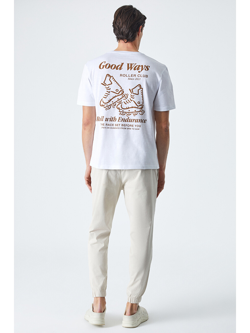 Roll Erkek Baskı Detaylı %100 Organik Pamuklu Comfort Fit Beyaz T-shirt-4