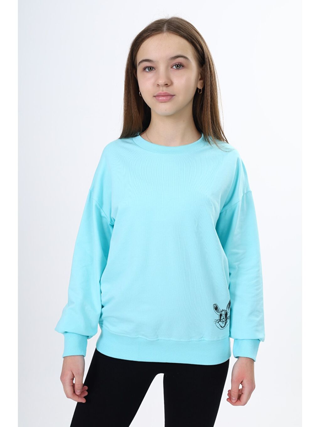 Turkuaz Kız Çocuk Baskılı Sweatshirt