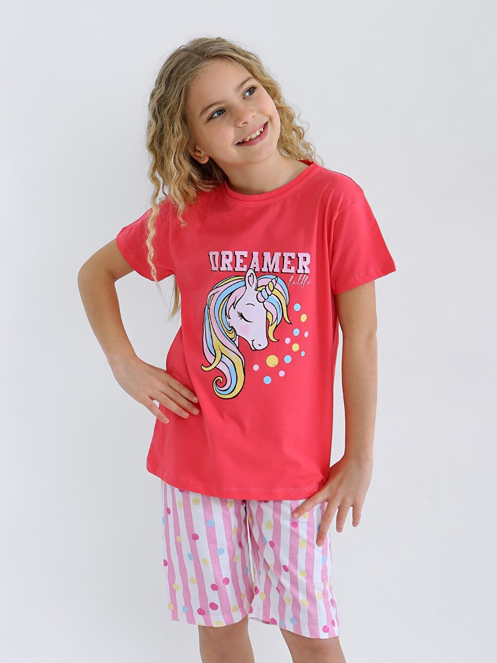 Fuşya Kız Çocuk Kısa Kollu Kapri %100 Pamuklu Pijama Takımı Dreamer Girl-2