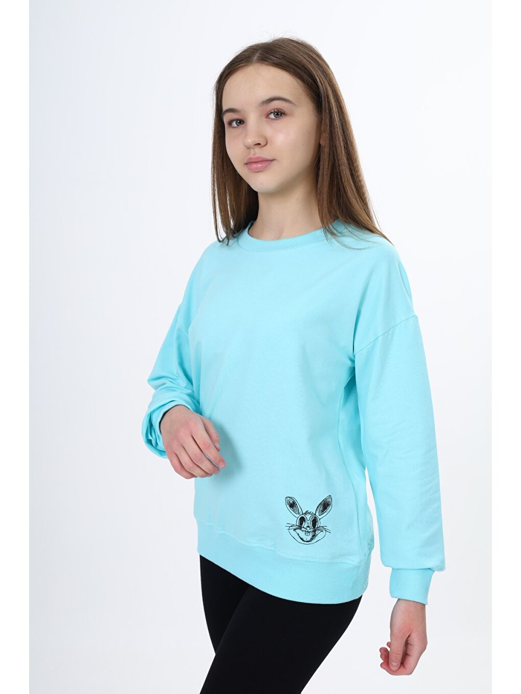 Turkuaz Kız Çocuk Baskılı Sweatshirt-1