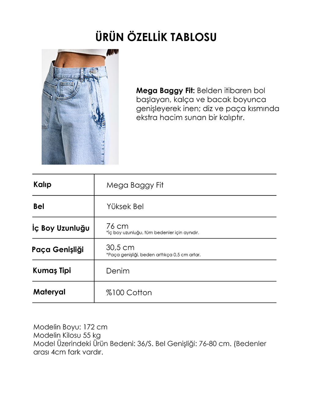 Mavi Kadın Ice Renk 4s6-3 Mega Baggy Fit Ön Arka Detay Tasarım Denim Jean-1