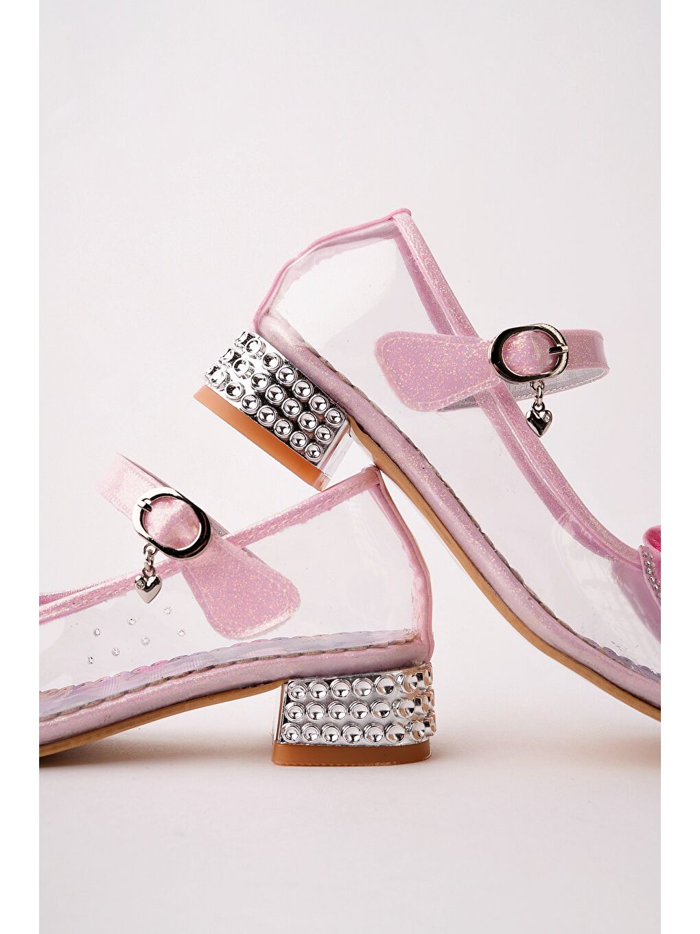 Pembe PONYTA Şeffaf Simli Fiyonk Detaylı Bantlı Kız Çocuk Topuklu Abiye Ayakkabı-2