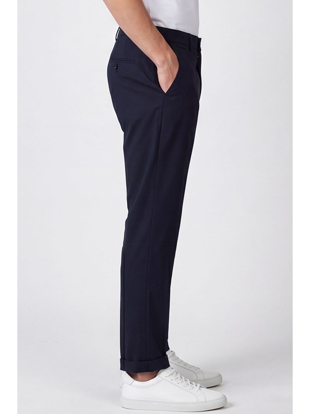 Giotelli Erkek Koyu Lacivert Dar Kesim Slim Fit Viskon Yan Cep Normal Bel Pantolon-1