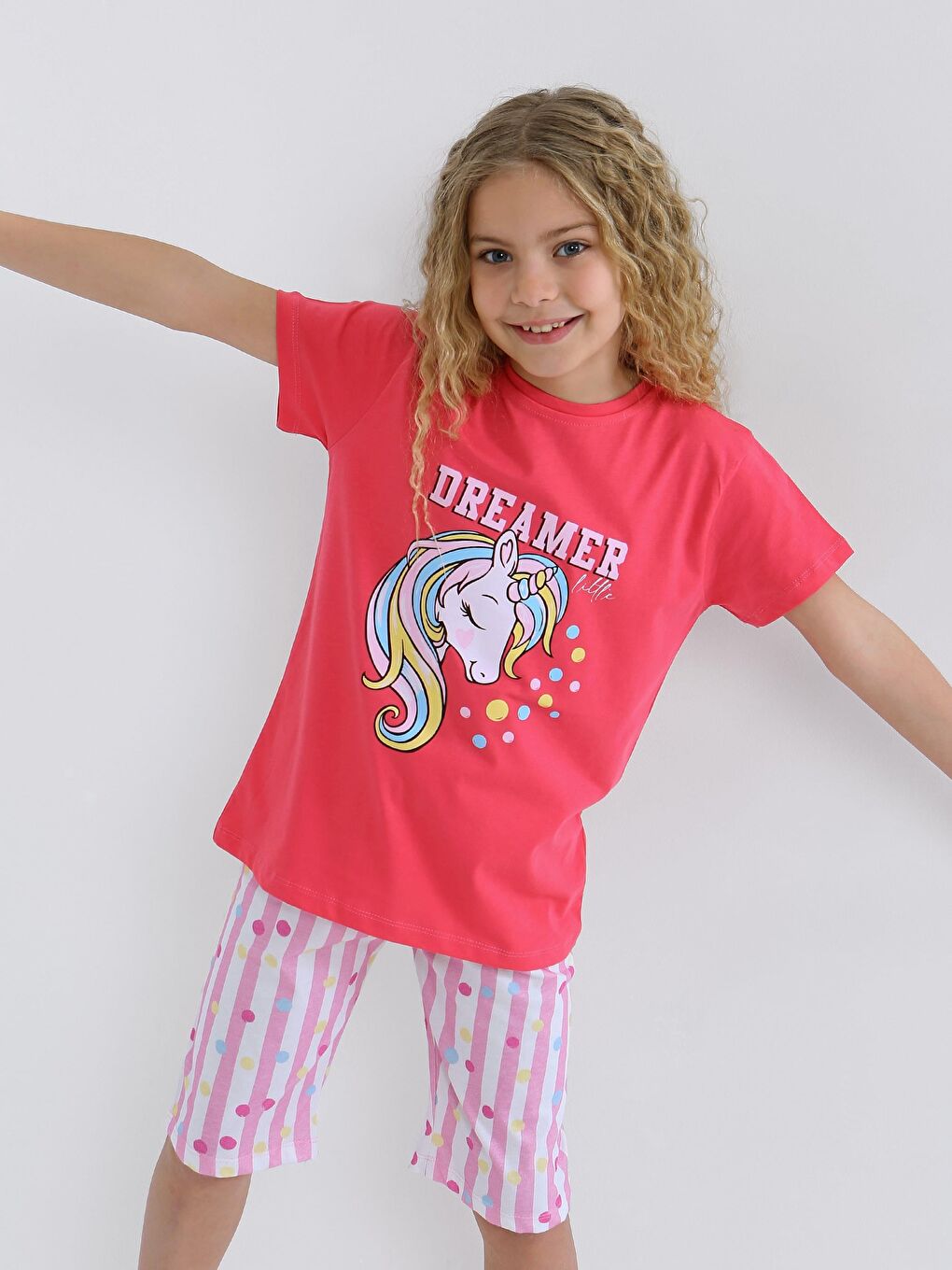Fuşya Kız Çocuk Kısa Kollu Kapri %100 Pamuklu Pijama Takımı Dreamer Girl-3