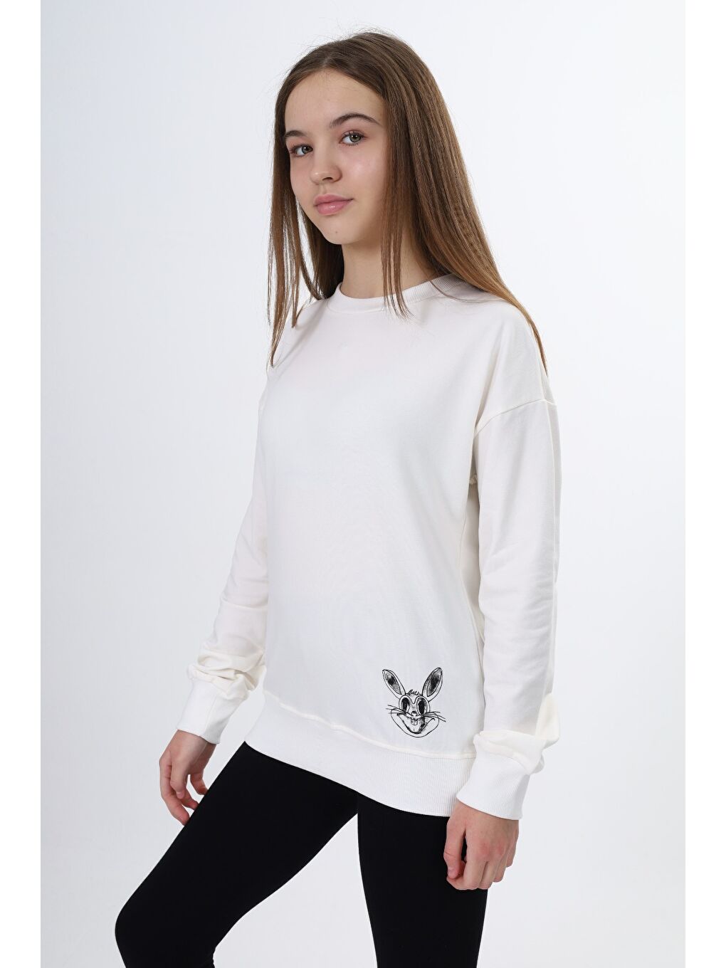 Ekru Kız Çocuk Baskılı Sweatshirt