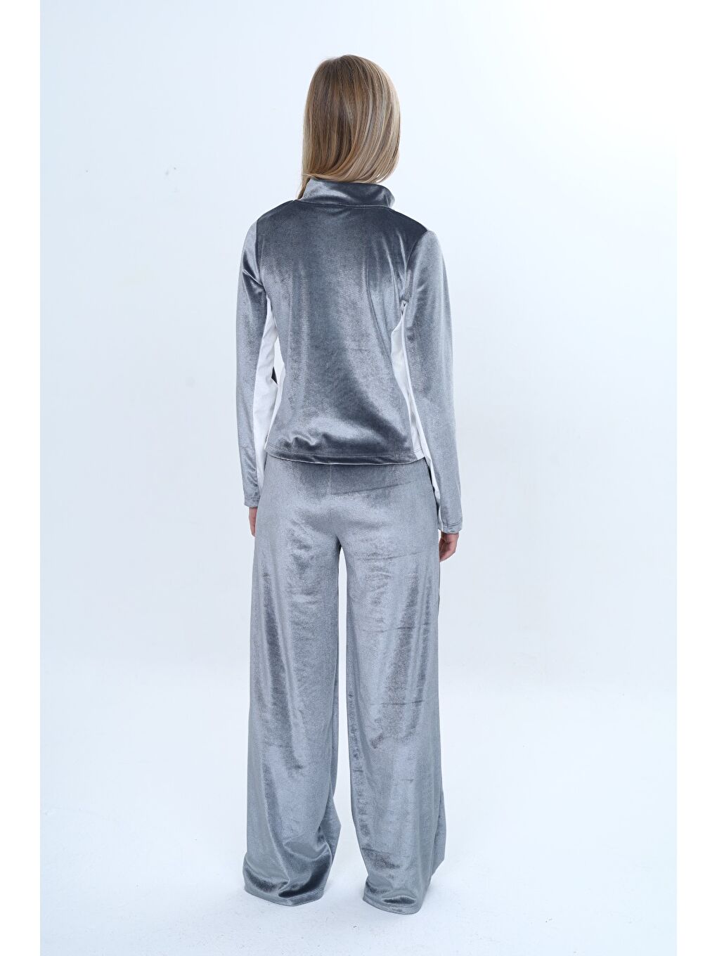 Gri Kız Çocuk 2'li Takım Fermuarlı Cepli Sweatshirt & Beli Lastikli Bol Paça Cepli Eşofman Alt-5