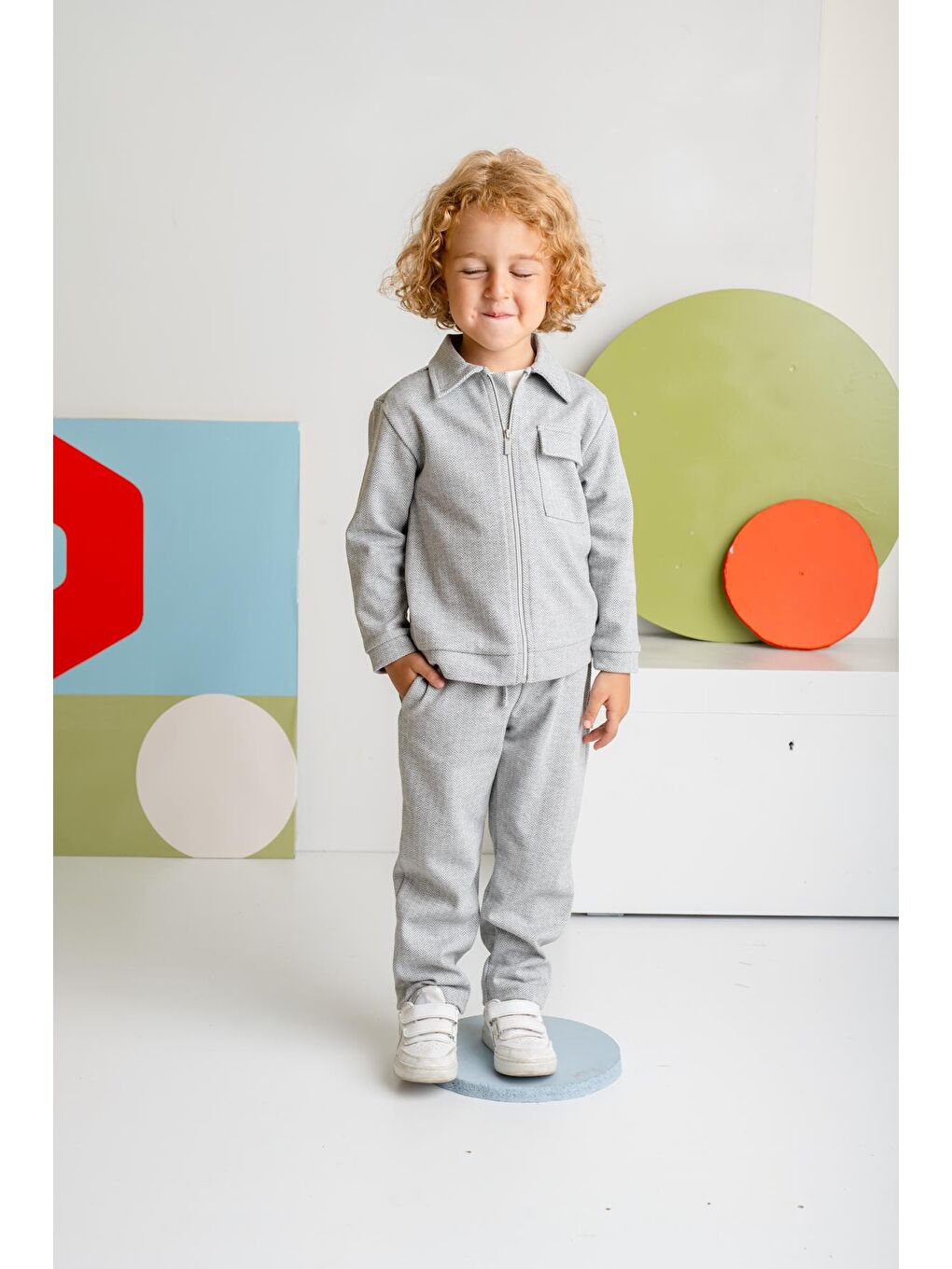 Erkek Çocuk Cepli Örme Pantolon - Gri-1