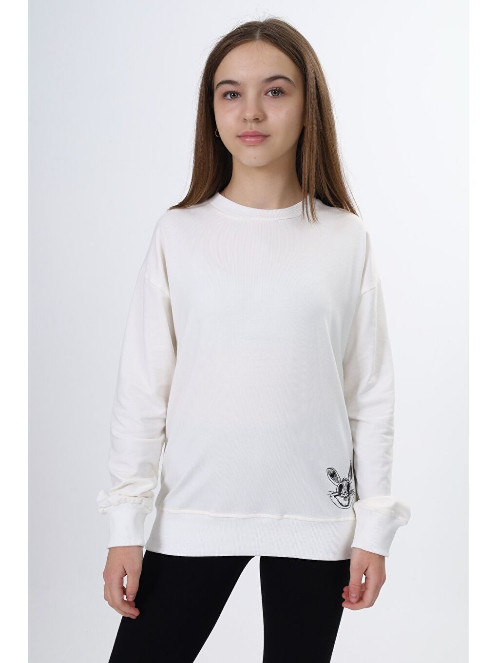 Ekru Kız Çocuk Baskılı Sweatshirt-1