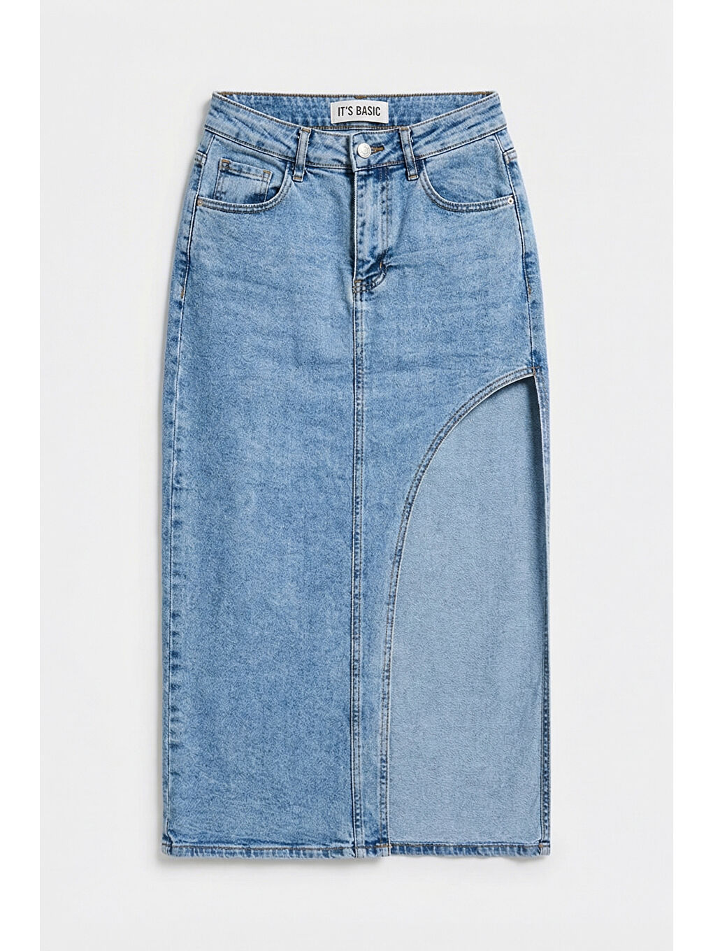 Mavi Kadın Jean Rengi 3s6-3 Maxi Yandan Yırtmaç Detaylı Tasarım Elastanlı Kumaş Denim Etek-1