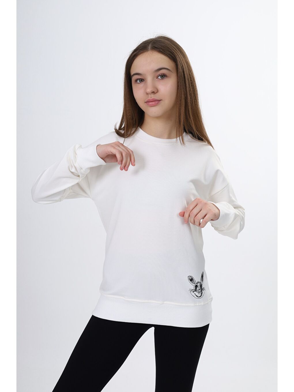 Ekru Kız Çocuk Baskılı Sweatshirt-2