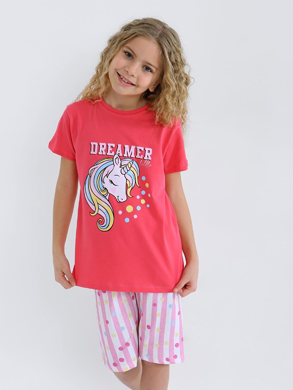 Fuşya Kız Çocuk Kısa Kollu Kapri %100 Pamuklu Pijama Takımı Dreamer Girl-5