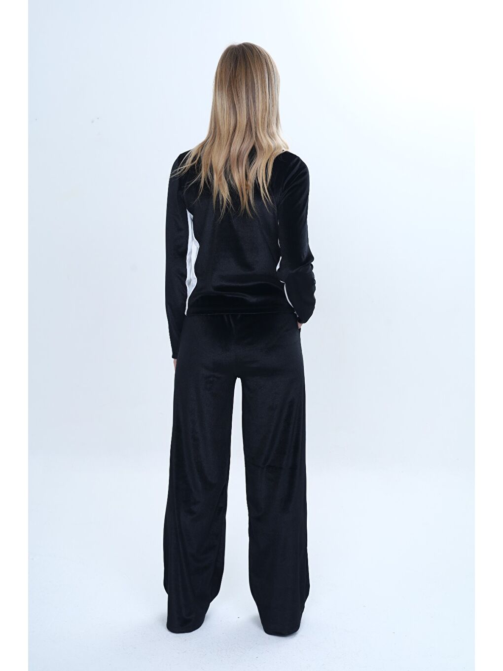 Siyah Kız Çocuk 2'li Takım Fermuarlı Cepli Sweatshirt & Beli Lastikli Bol Paça Cepli Eşofman Alt-4