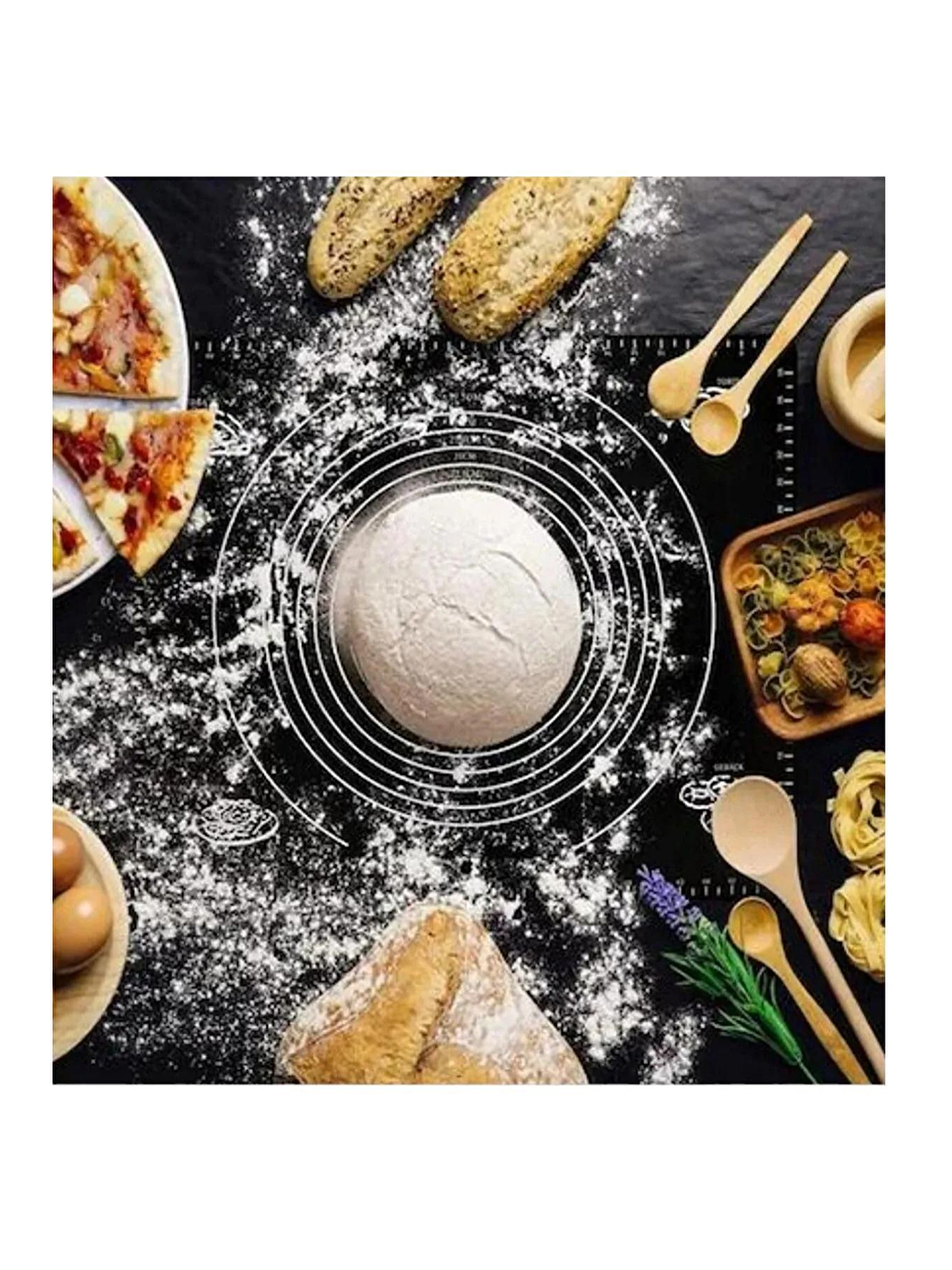 Gri 2'li Set Siyah 45x65 cm Silikon Hamur Açma Matı ve Pizza Tepsisi 32 cm-5