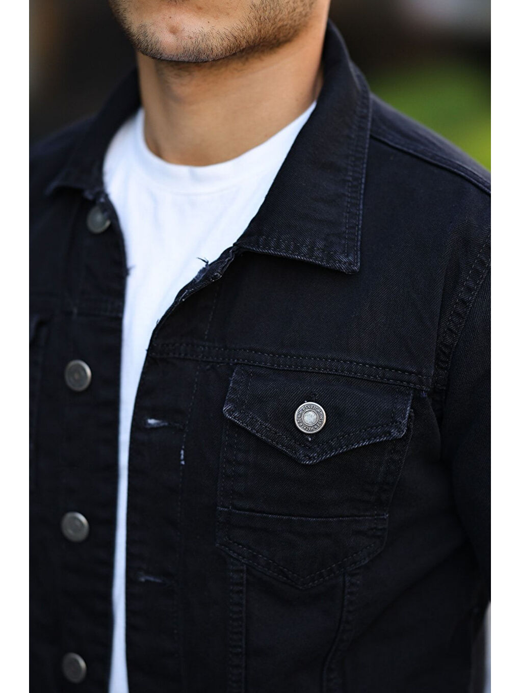 Siyah Erkek A Kalite Slim Fit Denim Jean Ceket-1