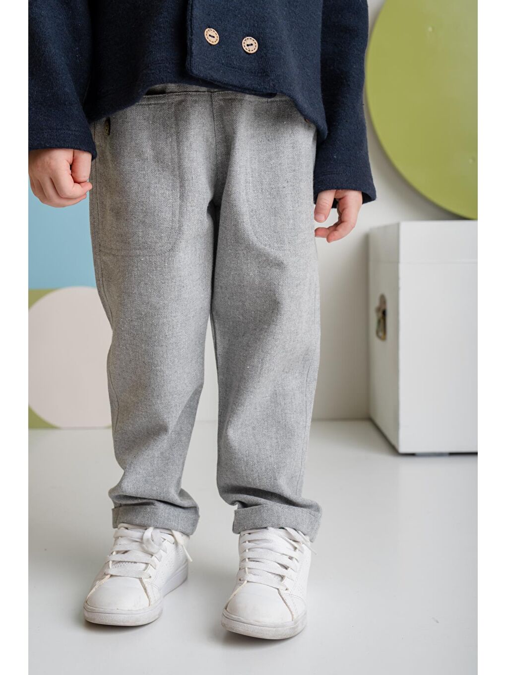 Erkek Çocuk Cepli Dokuma Pantolon - Gri-1